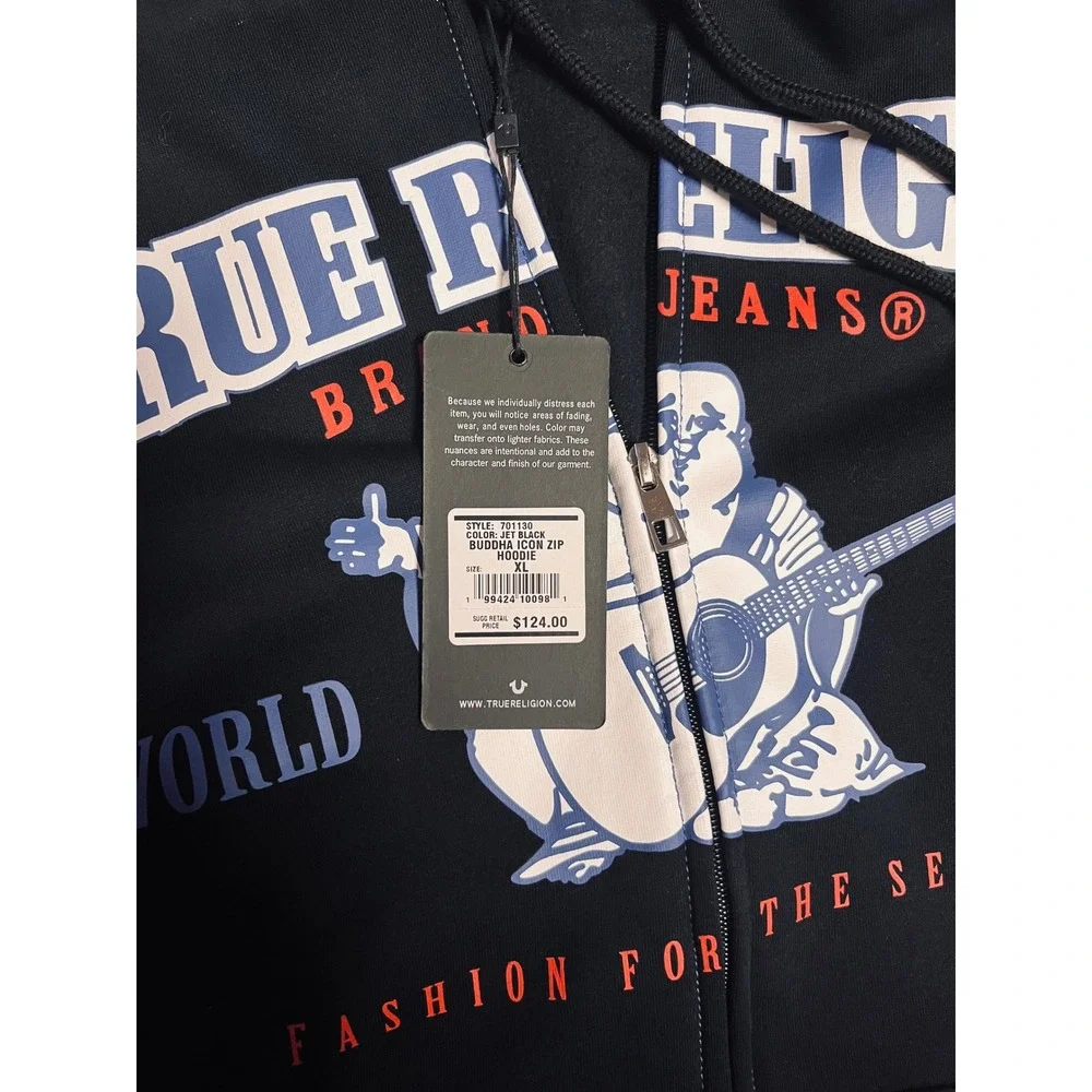 True Religion Buddha Icon Zip Hoodie Mens XL Black NWT World Tour 701130 Logo
